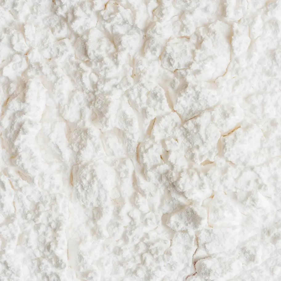 Close-up of fine white mineral powder