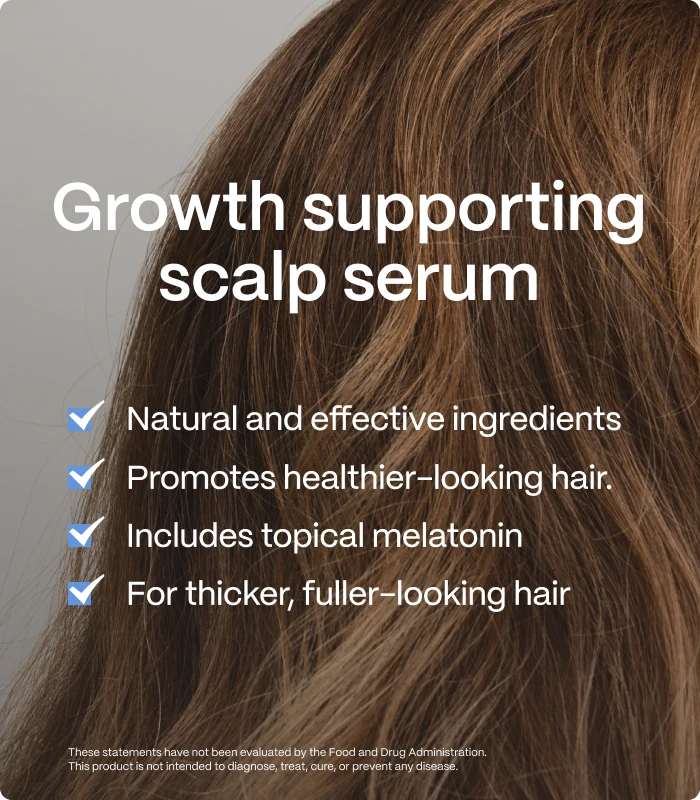 Growth supporting scalp serum — Natural and effective ingredients — Promotes healthier-looking hair.