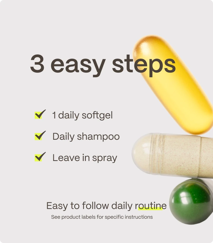3 easy steps — Easy to follow daily routine — See product labels for specific instructions