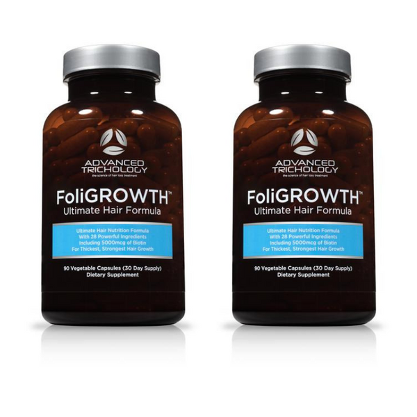 Two Bottles of FoliGROWTH Ultimate Hair Growth Vitamin - high potency Biotin, Folic Acid, 28 herbs & vitamins