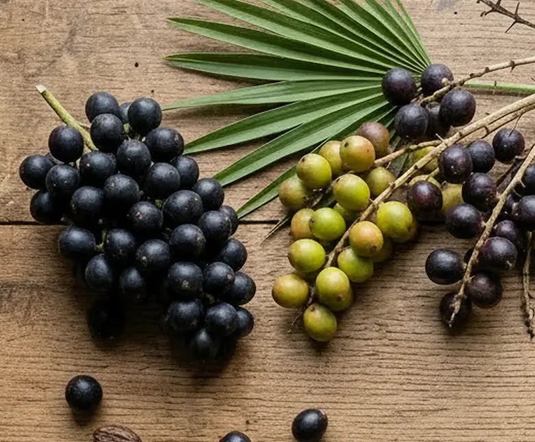 Saw palmetto berries with a palm frond